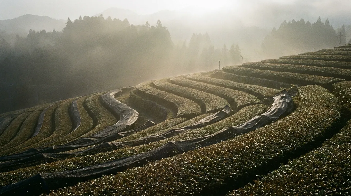 Shaded tea garden in Uji